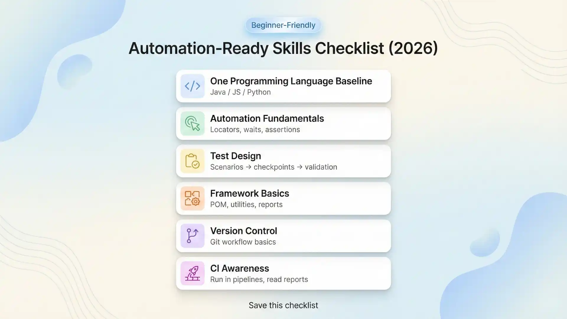 Automation skills checklist 2026