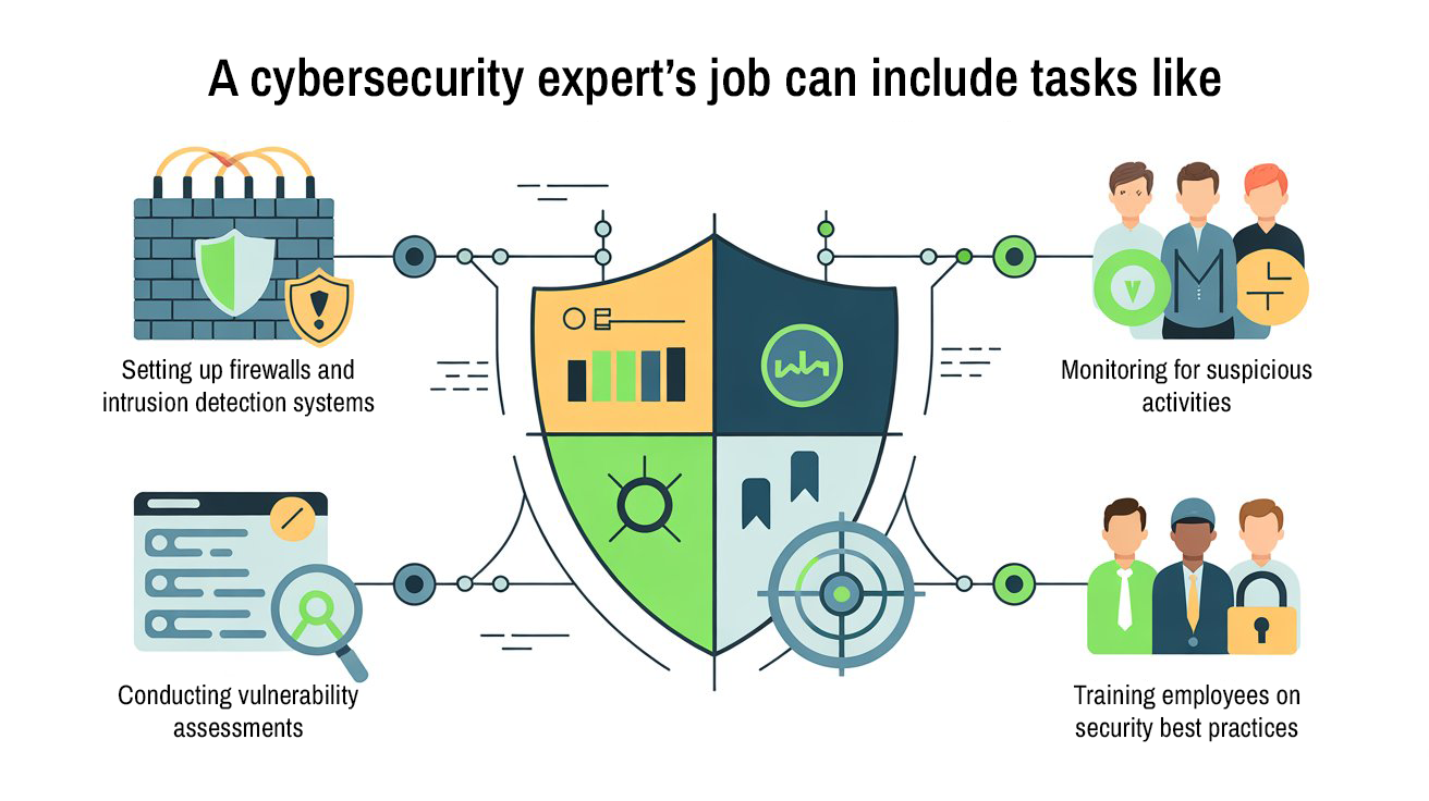A cybersecurity expert’s job can include tasks like